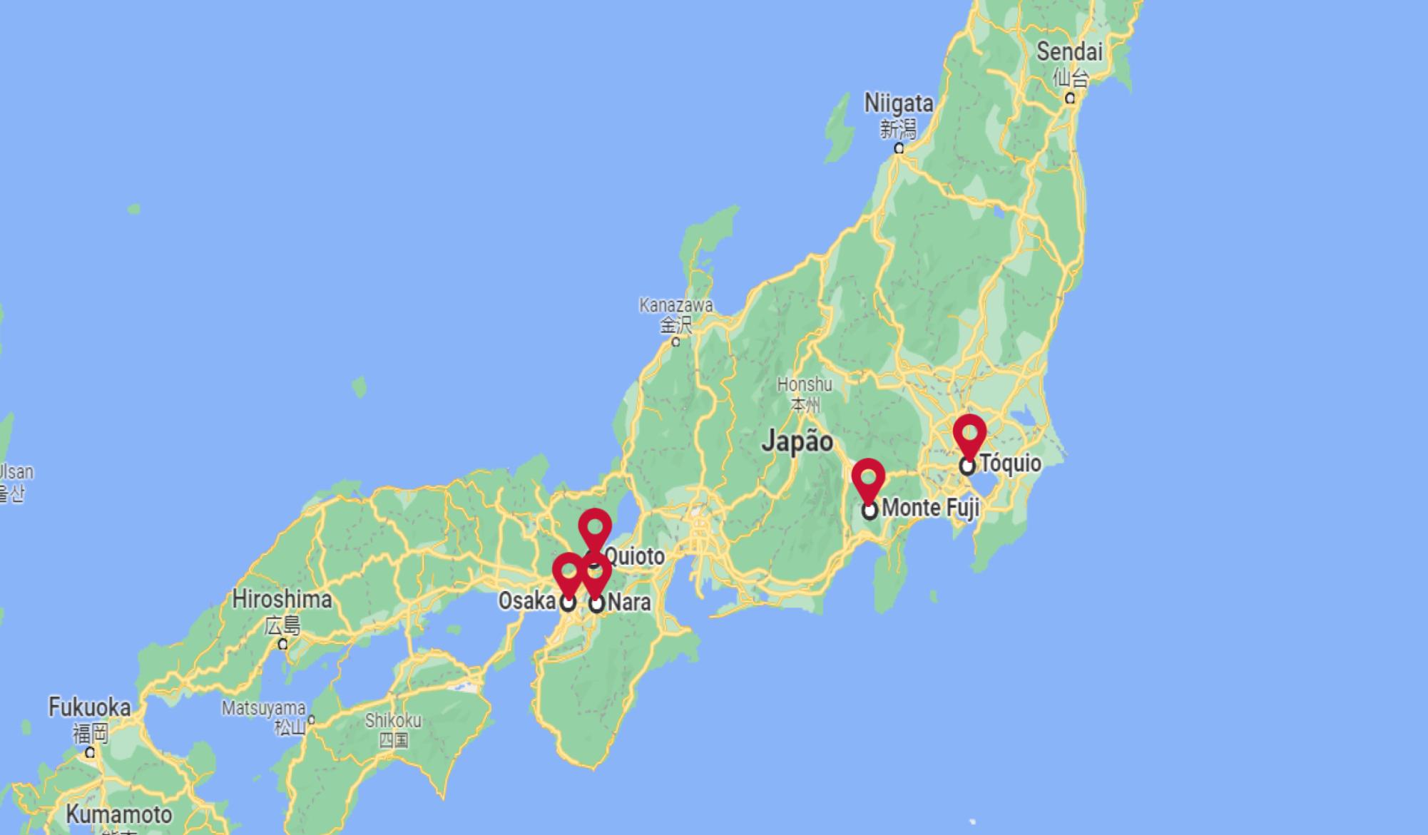 Mapa do itinerário de A TERRA DOS SAMURAIS