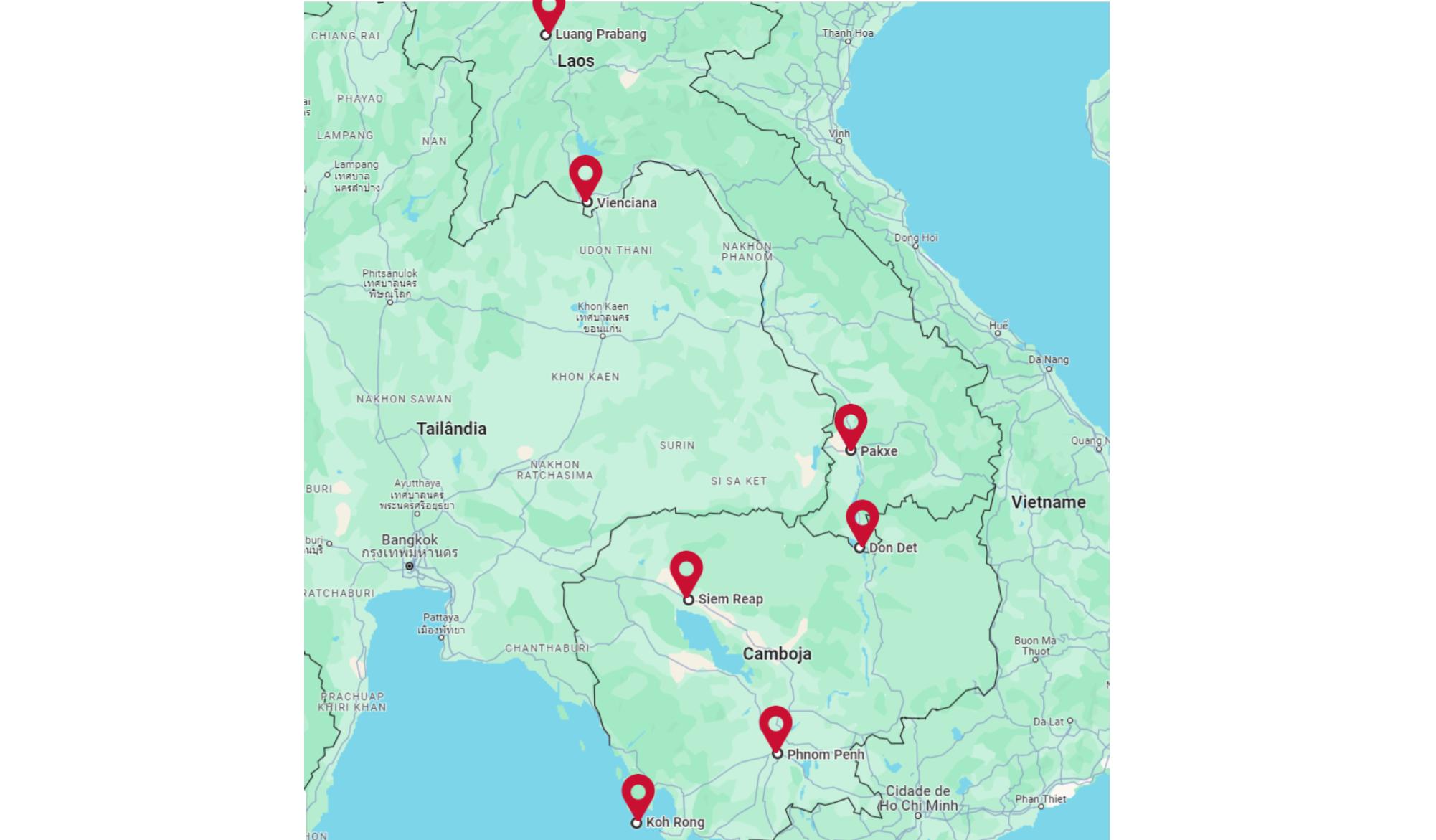 Mapa do itinerário de UMA AVENTURA PELO SUDESTE ASIÁTICO