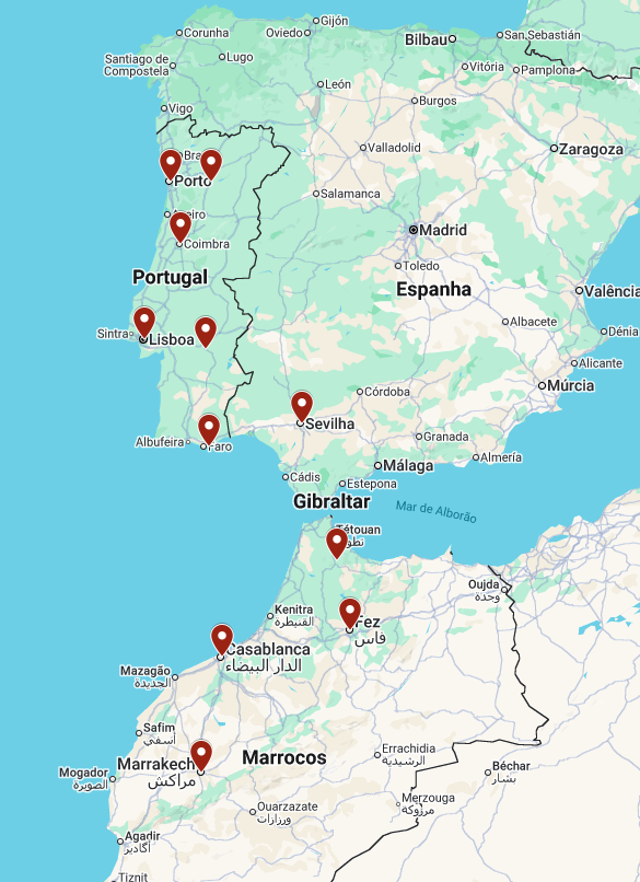 Mapa do itinerário de BRIDGING CONTINENTS