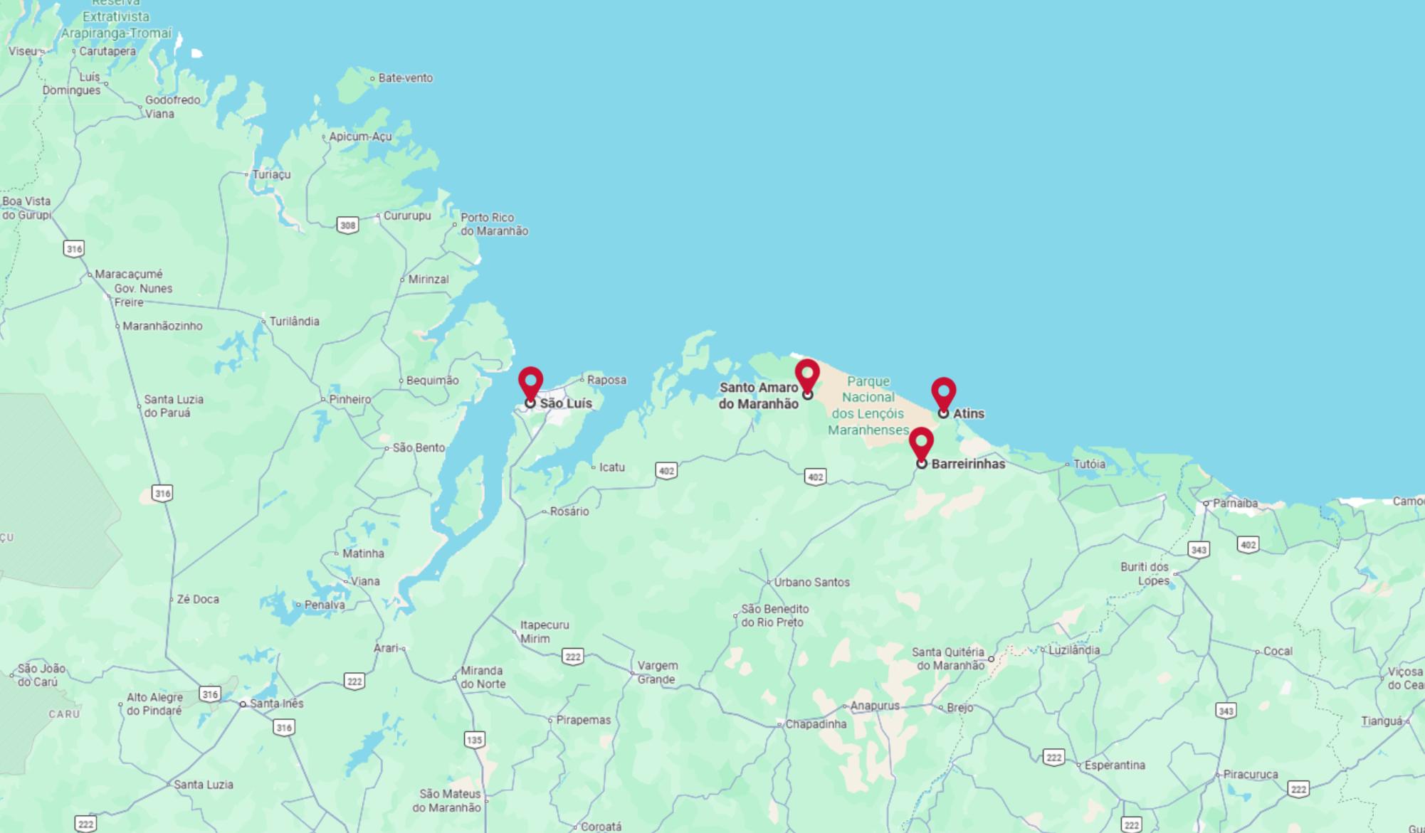 Mapa do itinerário de TRAVESSIA DOS LENÇÓIS MARANHENSES