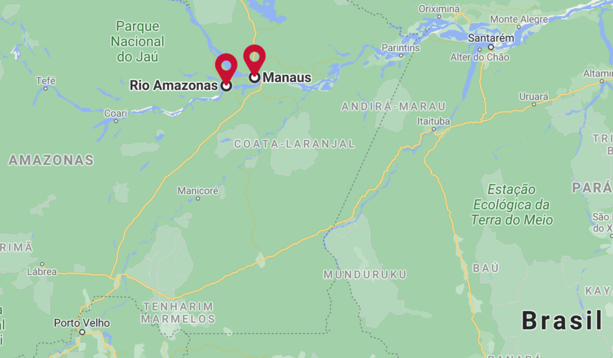 Mapa do itinerário de SELVA AMAZÓNICA BRASILEIRA